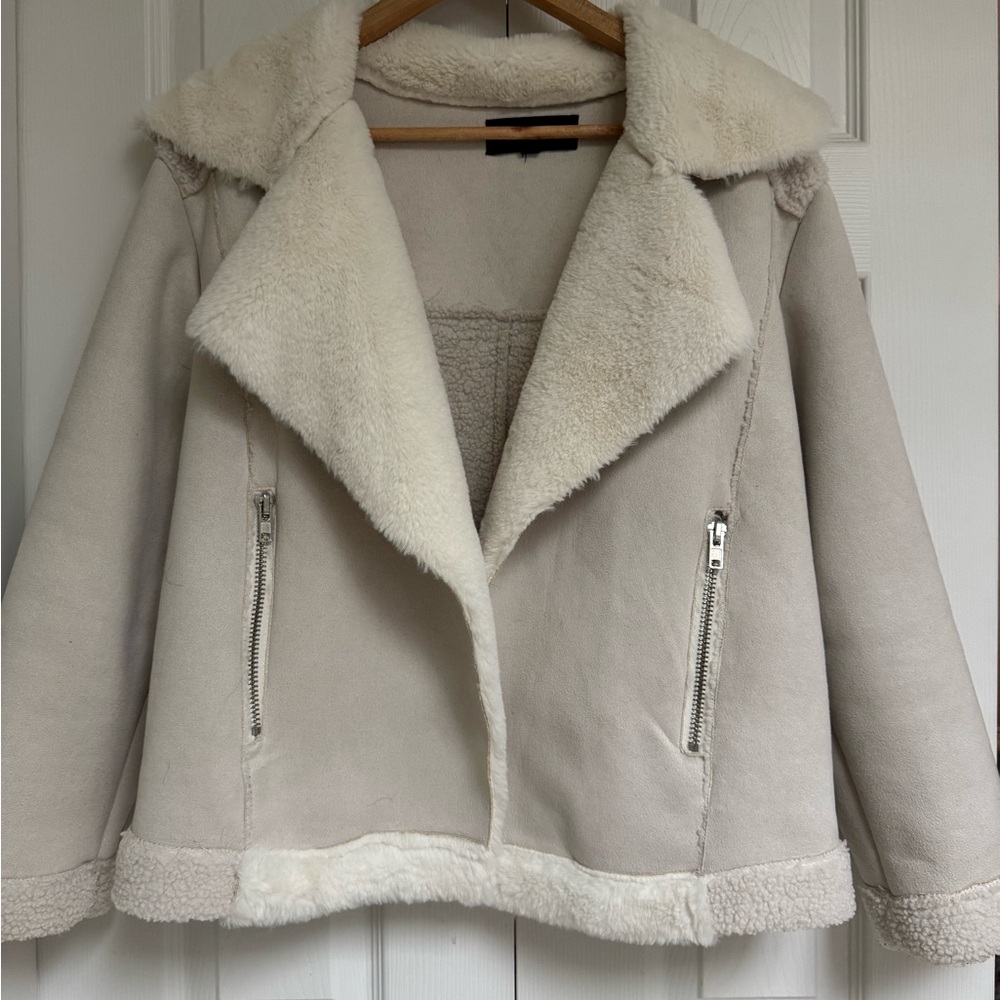 Faux Suede Shearling Aviator Jacket